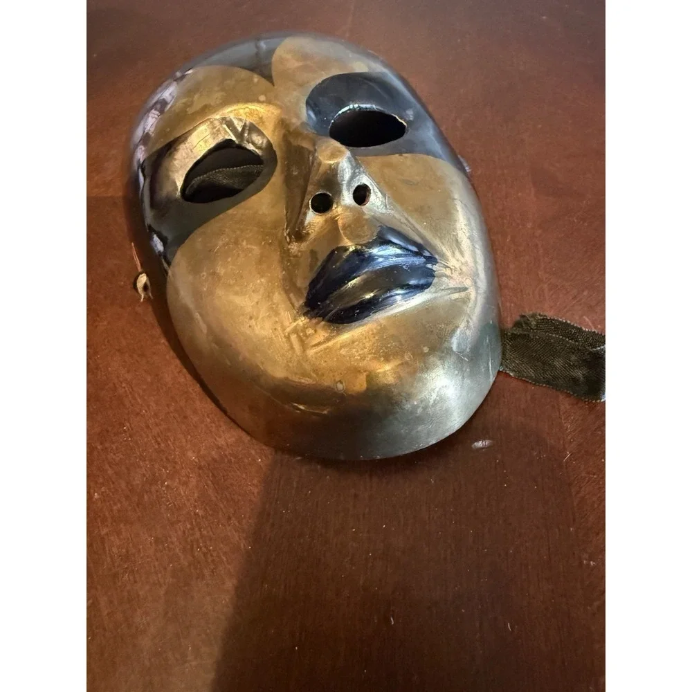Vintage Brass Mardi Gras Theater Mask Black Gold Wall Decor Made In India‎